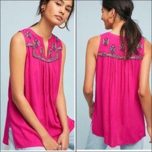 Anthropologie | Maeve Embroidered Magenta Top Extra Small